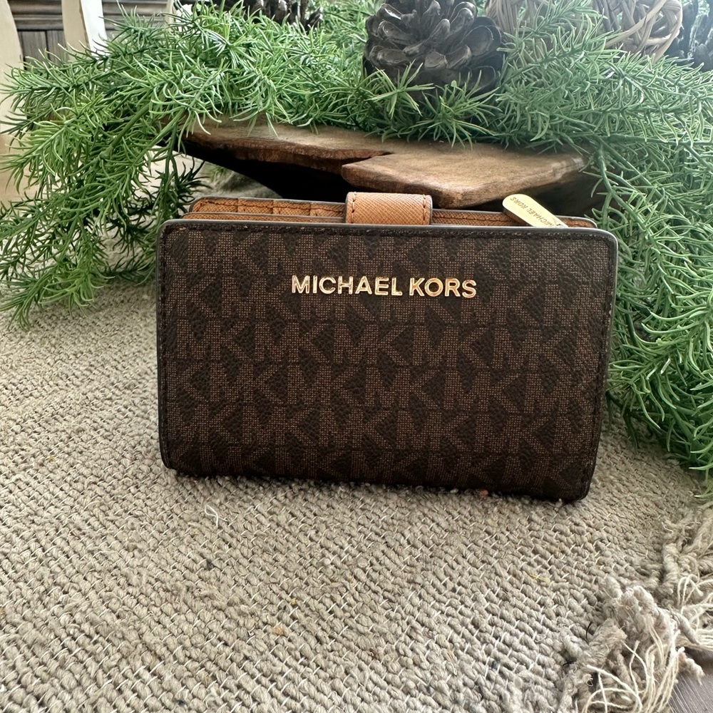 Michael Kors Brown Monogram Wallet Gold Accents